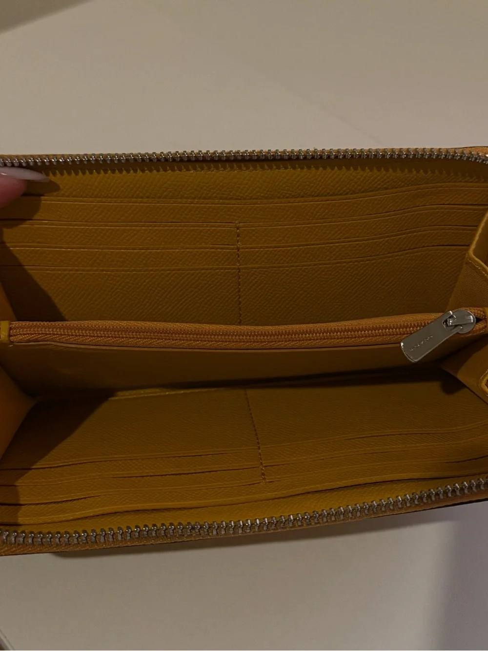 Coach Mustard Yellow Saffiano Leather Continental Wallet with Front Card Slot